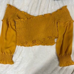 Mustard yellow long sleeve crop top
